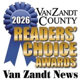 2026 Van Zandt County Readers’ Choice Awards logo with blue ribbon and gold text for Van Zandt News