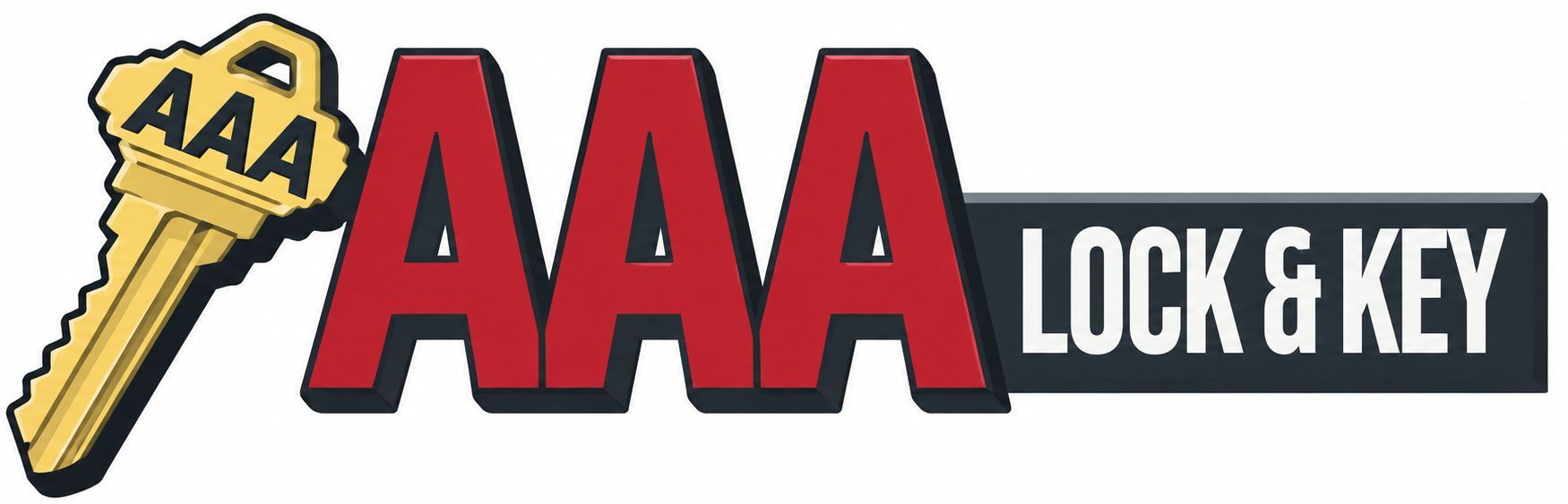 AAA Lock & Key logo with red AAA text, a gold key, and white lettering on a black bar