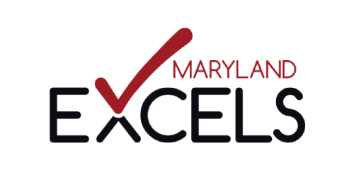Maryland Excels logo with black text and a red checkmark above the word “EXCELS”