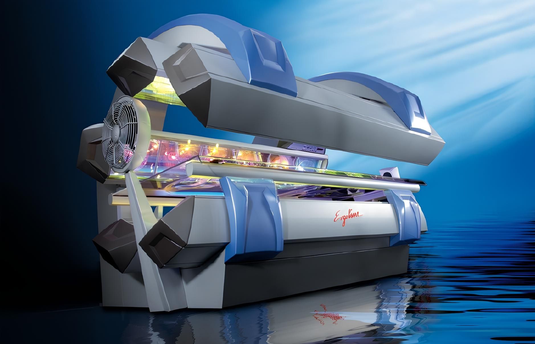 A large tanning bed is sitting in the water.