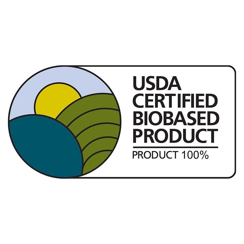 USDA Certified Biobased Product logo with green and yellow circular graphic and text