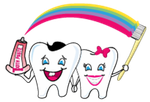 Two teeth smiling logo