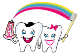 Two teeth smiling logo