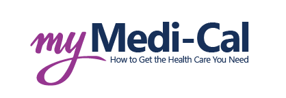 The logo for my medi cal is purple and blue and says how to get the health care you need.