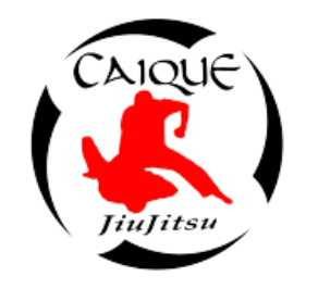 A logo for caique jiujitsu with a red silhouette