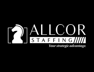 Allcor Staffing white and black logo