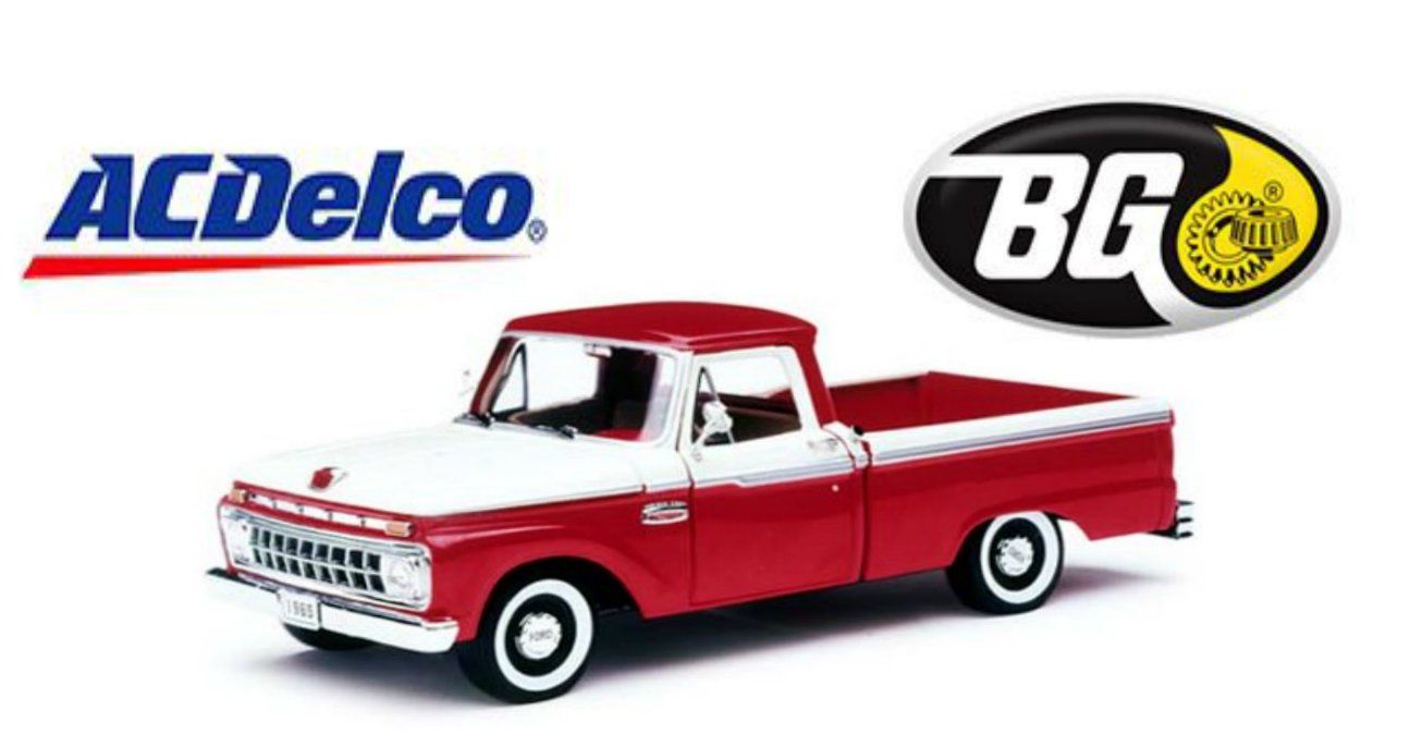 red truck, ACDelco logo and BG logo