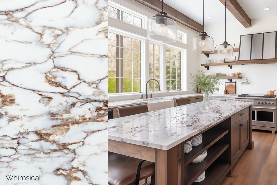 Black and white marble floor pattern with floral motifs.