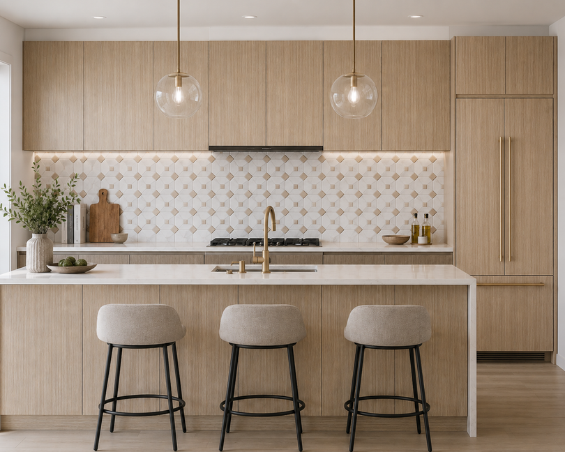 Modern Kitchen Design, Beige & White Tile Backsplash, New Rochelle, NY, Westchester Design Center
