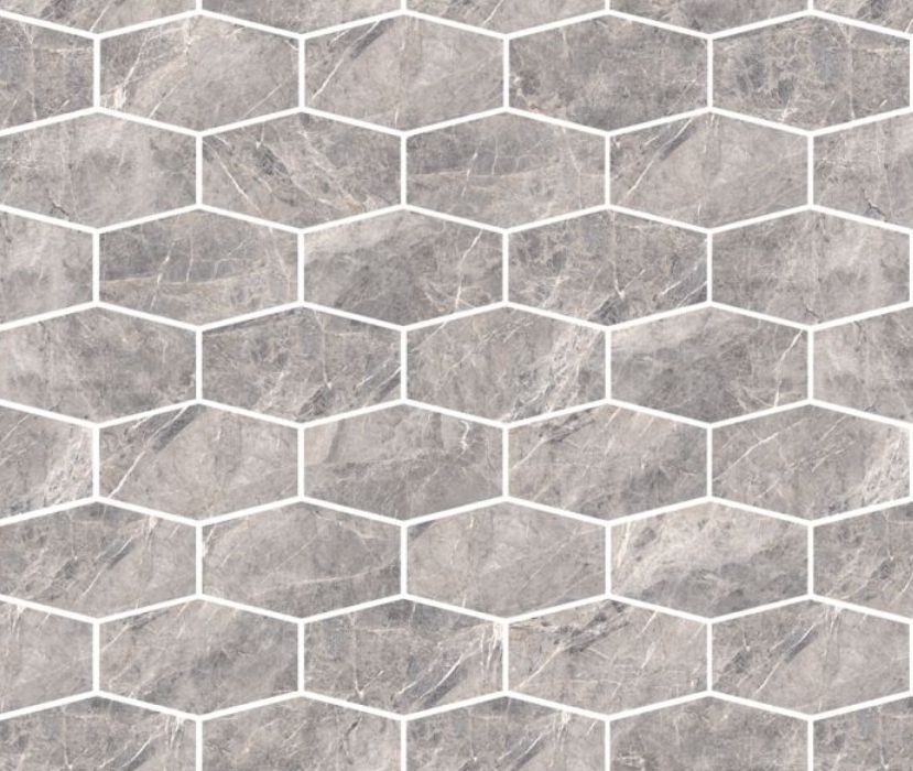 Gray and white hexagonal tile pattern.