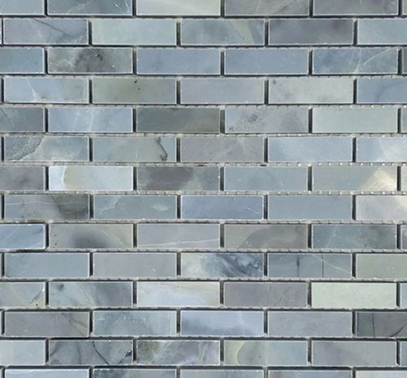Blue-gray brick-style mosaic tile.