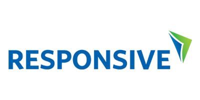 Responsive logo in blue text with a green and blue arrow icon.