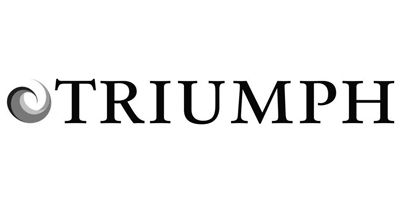 Triumph logo with a black wordmark and gray circular emblem on a white background.