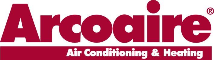 Arcoaire logo in red with the tagline “Air Conditioning & Heating” in white on a red bar