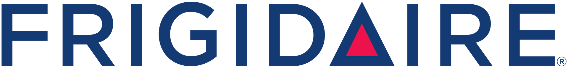 Frigidaire logo in blue with a red triangle inside the letter A