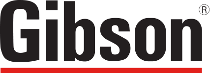 Gibson logo in bold black text with a red underline on a white background