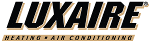 LUXAIRE Heating and Air Conditioning logo in bold black and gold text on a white background