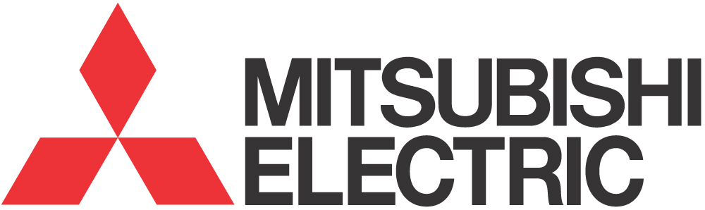 Mitsubishi Electric logo with red triangular emblem and black wordmark on white background