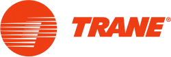 Trane logo in orange with a striped circular icon and bold italic wordmark