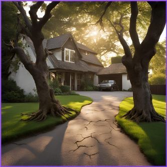 AI Generated image of a driveway damaged by tree roots