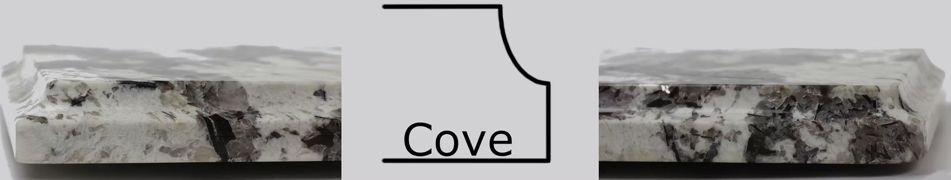 Cove molding profile with sample tiles on either side