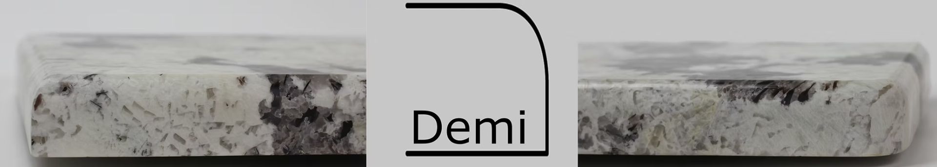 Demi edge profile sample, light gray stone with dark flecks