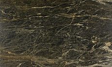 Dark, textured granite with streaks of gold and white veining.