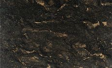 Dark brown granite with gold and beige veining.