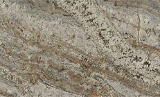 Granite countertop with swirling patterns of gray, beige, and brown.