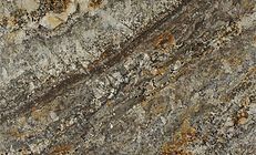 Granite countertop with brown, gray, and gold veining.
