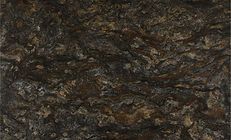Dark, textured stone countertop with swirling brown, gray, and gold patterns.