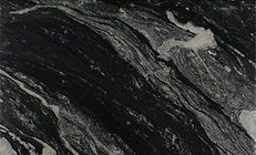Black and gray granite slab with swirling, layered patterns.
