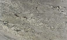 Gray and white granite countertop with flowing patterns and speckles.