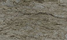 Close-up view of textured, swirling, brown and gray granite surface.