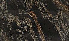 Dark granite with swirling patterns of black, gold, and gray.