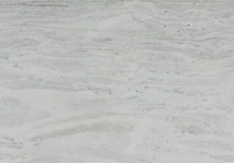 White marble surface with wavy gray and beige veining.