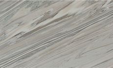 Diagonal view of marble with swirling gray and white patterns.