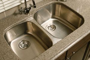 Stainless steel double kitchen sink.