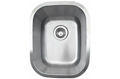 Stainless steel kitchen sink, rectangular basin, drain centered.