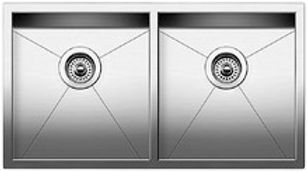 Stainless steel double kitchen sink.