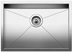 Stainless steel, rectangular kitchen sink with central drain.