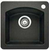 Black granite composite kitchen sink with drain and overflow.