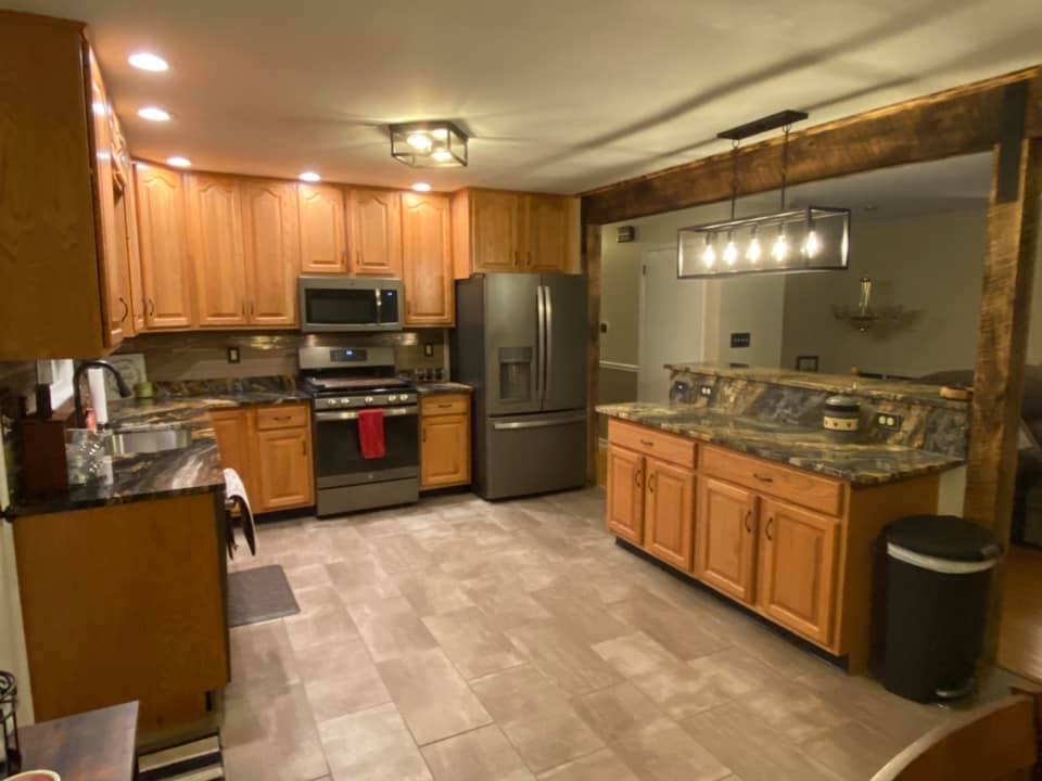 Kitchen design with wooden cabinets