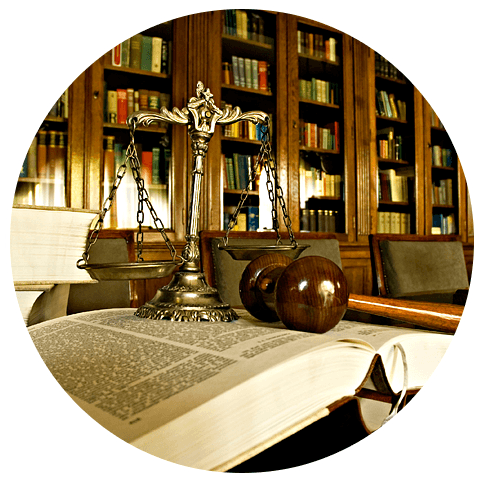Justice scale, legal book and gavel