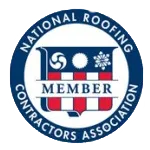 The National Roofing Contractors Association logo featuring a shield with stripes and icons inside a blue circular border.