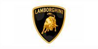 Lamborghini logo, black shield with a gold bull, and
