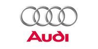 Audi logo: four interlocked silver rings above the red word