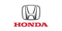 Honda logo with a silver emblem and red text.