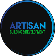 ARTISAN Building & Development logo in blue, green, and black circular design