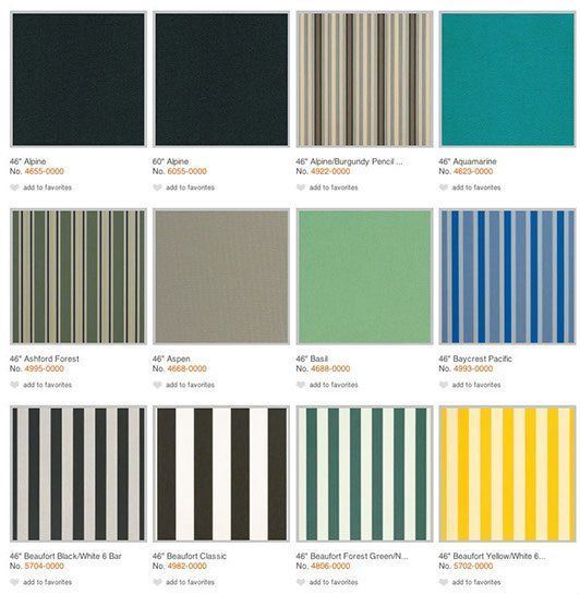 A variety of striped fabrics are displayed on a website.